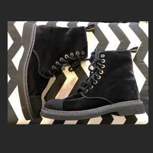CHANEL BLACK VELVET Combat Ankle Boots 10.5